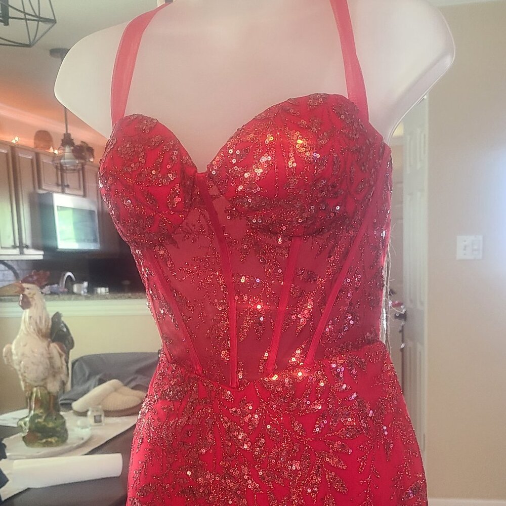 Red corset prom dress short sexy paid 425